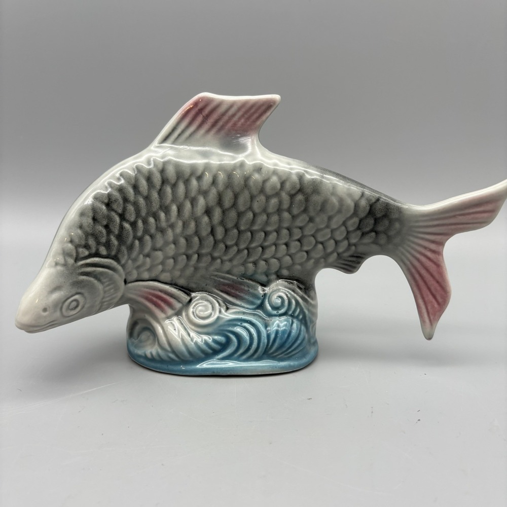 Vintage MCM Fish Figurine Pink Gray‎ Blue Brazil Ceramic
